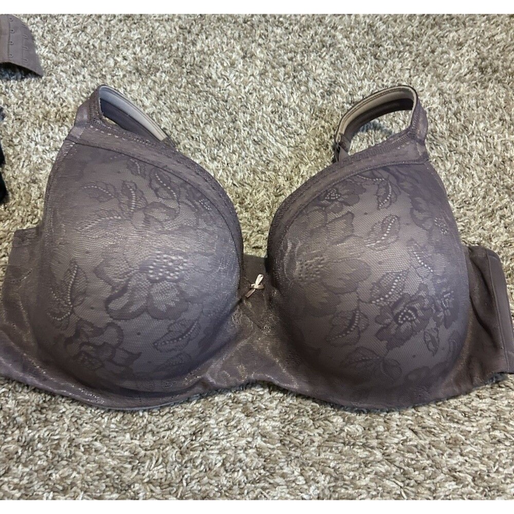 Cacique Modern Lace Covered Lightly Lined Balconette Bra Underwire 46DDD Purple